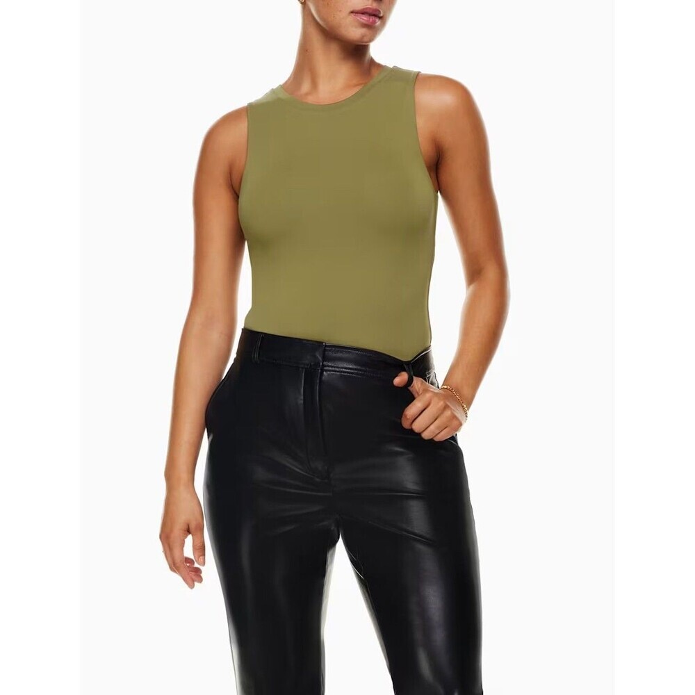 Babaton Contour Muscle Bodysuit Womens Small Green Stretch Microfiber Sleeveless